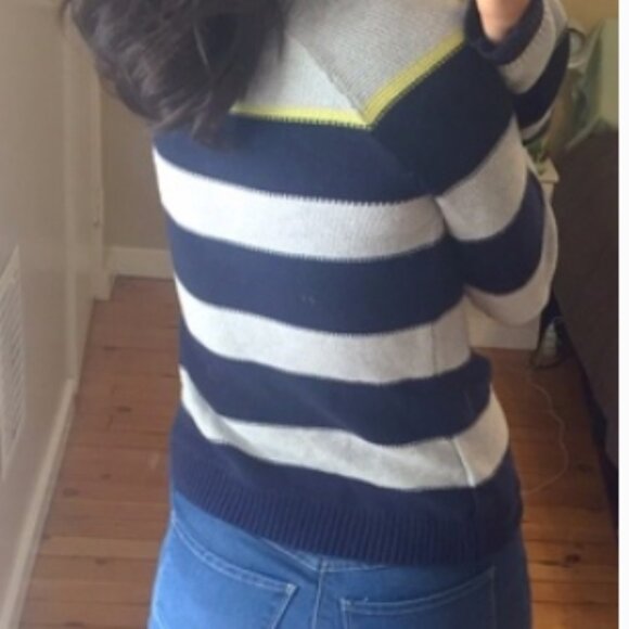 Merona Navy Gray Yellow Stripe Long Sleeve Pullover Sweater Large - Picture 10 of 10